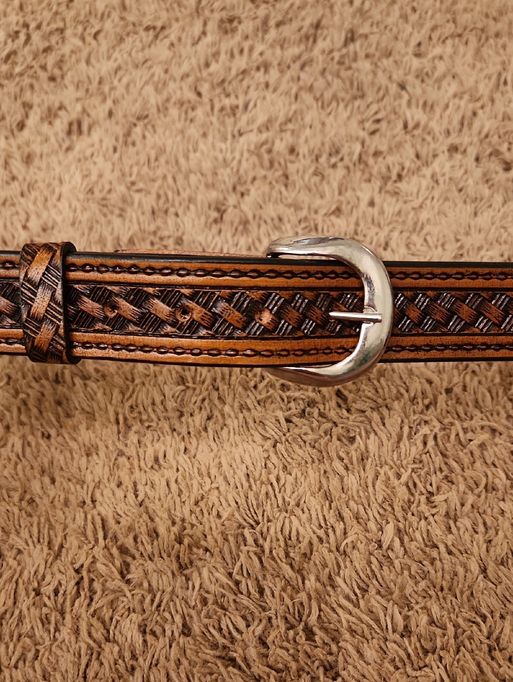 C.L. Accessories Brown Basketweave 100% Leather Belt Size 36